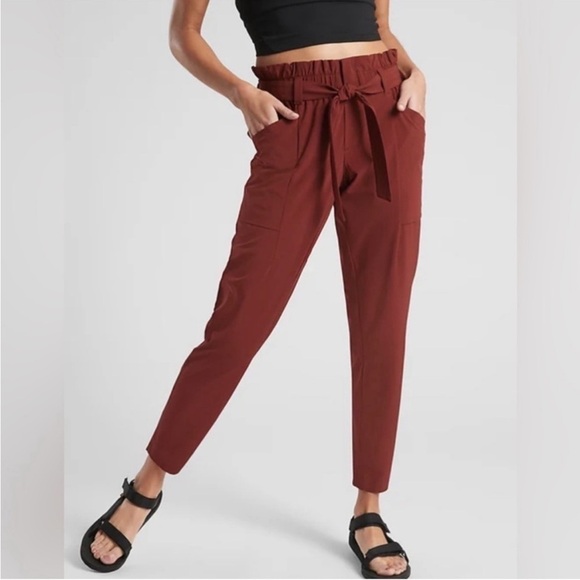 ATHLETA Skyline Rust Color Stretch Belted Casual Pull-on Ankle Pants Size 12 - Picture 2 of 15